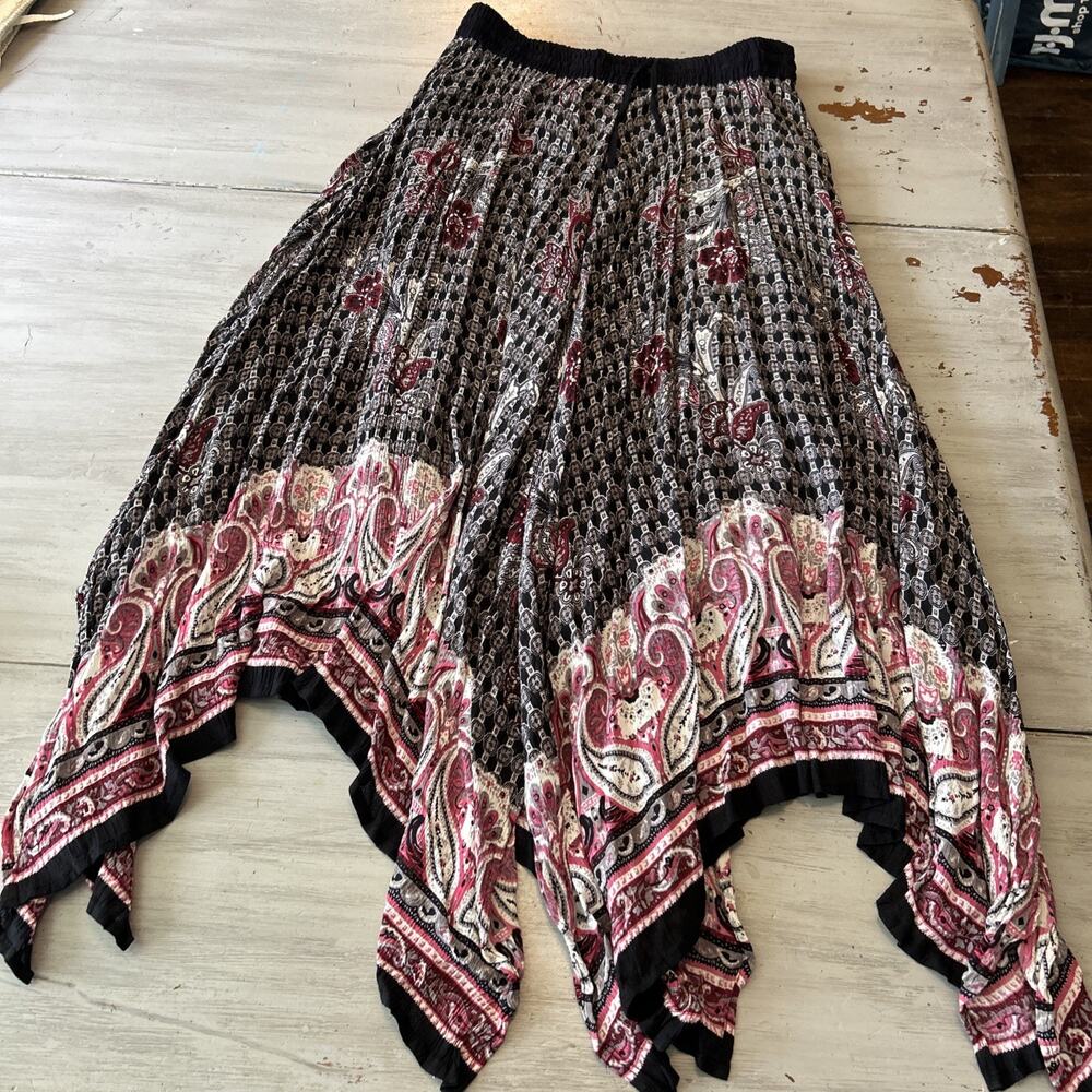 Vtg Silver Stream Gray Paisley Handkerchief Hem Skirt One Size Whimsy Goth Fairy